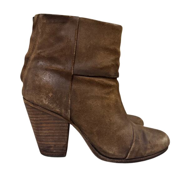Rag & Bone Brown Suede Heeled Ankle Boots Womens 8.5 Distressed Zip Booties - Picture 2 of 9